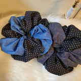 Daiiibabyyy  1pc Retro Denim Polka Dot Double-Loop Hair Scrunchie - Stylish INS Trend, Unique Vibe, Ideal for Ponytails, New-Arrival Hair Acc