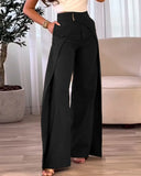 Daiiibabyyy  Fashion Asymmetric Design Casual Wide Leg Pants Street Style High Waist Long Trousers Polyester Women's Fashion Pants