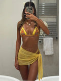 Daiiibabyyy  New Sexy Print Swimwear with Cover Up Brazilian Bikini Set Halter Swimwear Women Soild Push Up Swimsuit Bathing Suit Biquini