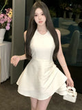 DAIIIBABYYY  -  Elegant Halter Irregular Jumpsuit Dresses Sweet White Backless Birthday Party Mini Dress Female Pleated A-Line Short Vestidos