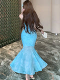 DAIIIBABYYY  -  Boho Print Chic Ruffled Mermaid Dress Women Elegant Bow Lace Sling Sexy Dress Summer Korean Bodycon Luxury Party Dress Gown