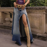 Daiiibabyyy 2024 Summer Sexy Streetwear Denim Split Skirts Slim Maxi Skirts Women Casual Holiday High Waisted Fashion Ladies Skirts