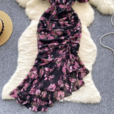 DAIIIBABYYY  -  Elegant sweet  asymmetrical print o-neck puff Sleeve Dress Vacation Slim Women Party mermaid summer dresses