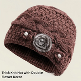 Daiiibabyyy  New Knitted Warm Hat Thickned Windproof Pullover Hat Floral Embroidery Cold Proof Earmuffs Cap Winter