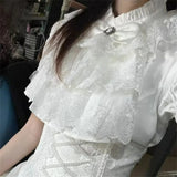 Daiiibabyyy  Cosplay Rhinestone Bow Japanese Gothic Style Skirt Set Women Sweet Lace Ruffles Shirt Slim Bandage Mini Skirt Lolita Y2k Outfits