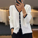 DAIIIBABYYY  -  Female V-neck Single Breasted Cardigan New Autumn Sequined Long Sleeved Loose Sweater Elegant Solid Color Commuting Sweater Coat