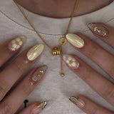 Daiiibabyyy  24Pcs 3D Golden Rose False Nails Irregular Gilding French Press on Fake Nails Mid-length Almond Detachable Full Cover Nails Tips