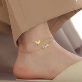 Daiiibabyyy Titanium Steel Gold Color Double Layer Chain Heart Anklet Bracelet On Leg Foot Jewelry For Women Jewelry Accessories Charm Ankle