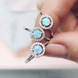 Daiiibabyyy  Blue Opal Stone  Rings For Women Female Luxury Dainty Full Zircon Silver Color Round Midi Finger Ring New Fashion Jewelry Gifts