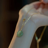Daiiibabyyy Elbow Bead Chain Hetian Jade Necklace for Women Girl Gift Fresh Temperament Ins Fashion Peace Ｈappiness Jewelry