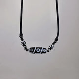 Daiiibabyyy  Natural Tibetan Onyx 3 Eyes Dzi Pendant Necklace Adjustable Rope Chain Choker Necklace For Women And Men Buddhism Jewelry