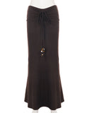 Daiiibabyyy  Women's Brown Long Maxi Skirt, Drawstring Waist, Beaded Tassel, Side Slit, Boho Summer Flowy Casual High Waist, Party