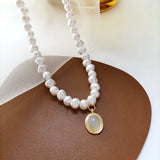 DAIIIBABYYY  -  Vintage Pearl Choker Necklace For Women Fashion Summer Opal Stone Pendant  Necklaces Trend Elegant Wedding Party Jewelry