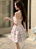 DAIIIBABYYY  -  Women Fashion Floral Bow Chic Neck-mounted Midi Dress Summer Elegant Ruffled Lolita Dress 2025 New Korean Bodycon Kawaii Dress