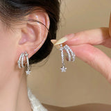 Daiiibabyyy  New Design Micro-Set Zircon Star-Shaped Pendant Silver Color Earrings for Women Luxury Trendy Jewelry Elegant Ear Accessory
