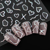 Daiiibabyyy Gold Silver Stripe Lines Nail Stickers Self Adhesive Holographic Love Heart Sliders for Nails Swirls Cruved Wave Decals Manicure