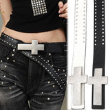 Daiiibabyyy  Unisex Punk Rock Studded Belt Gothic Metal Cross Rivet Waist Belts Vintage Hip Hop Style Belt for Women Men Fashion Waist Band