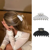 Daiiibabyyy  Vintage Black White Dot Hair Claw Large Crab Hair Clips Shark Claw Clamp Retro Ponytail Fashion Hair Accessories Women Girls