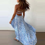 Daiiibabyyy  Fashion Hollow Out Sleeveless Vacation Dress Summer Strapless Pleated Slim Maxi Dress Elegant Lady Off Shoulder Evening Dress