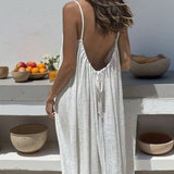 Daiiibabyyy  New Women Strapless Backless Loose Loungewear Dress Skin Friendly Comfortable Home Spaghetti Strap Solid Color Plus Size Dress