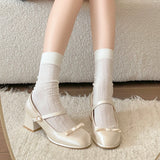 Daiiibabyyy  Butterfly-knot Women Mary Jane Shoes Fashion Thick Heel Buckle Strap Dress Shoes Ladies Comfort Spring Autumn Concise Footwear