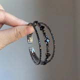 Daiiibabyyy  Black Rhinestone Zircon 3-layer Open Bangle Retro Personalized Jewelry Gifts For Women Daily Party Accessories