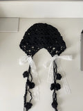 DAIIIBABYYY  -  Korean Ins Hand-woven Lace Bow Decorative Pullover Hat Women's Summer Street Fashion Hollow Breathable Knitted Beanie Cap