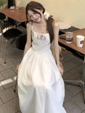Daiiibabyyy  Sweet Summer Flower Embroidery Dresses Women's Clothing Temperament Robe Femme Tunic Pleated Maxi Dress Vestidos De Mujer