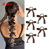 Daiiibabyyy  6 Pcs Ladies' Elastic Hair Bands Set Korean Silk Ribbon Bow Retro Jk Lolita Headwear Hair Ties High-quality Hair Accessories