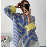 DAIIIBABYYY  -  Spring and Autumn New Striped Long-sleeved Shirt and Korean Version of Loose Slim Mid-length Shirt Fashion Casual Shirt