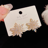 Daiiibabyyy  Sparkling Micro Inlaid Rhinestone Crystal Flower Stud Earrings Women Party Light Luxury Jewelry Wedding Birthday