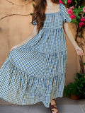 Daiiibabyyy  Bohemian Style Floral Print Maxi Dress with Off-Shoulder Ruffle Sleeves and V-Neckline for Women Summer Beach Party