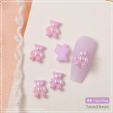 Daiiibabyyy 5pcs/bag Nail Art Pearly Shiny Bear Jewelry Flat Bottom Nail Rhinestones Aurora Colorful Cartoon Nail Decoration Accessories
