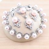 Daiiibabyyy Pearls 925 Sterling Silver Jewelry Sets White Zircon Wedding For Women Bridal Bracelets Earrings Rings Pendant Necklace Set