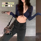 DAIIIBABYYY  -  Trend Sexy V-neck Long Sleeve T-Shirts Female New Slim Hollow Out All-match Top Tee Spring Women Clothing Fashionable Tshirt