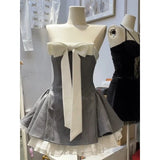 DAIIIBABYYY  -  Elegant Bow Mini Dress Women Party Prom Sexy Strapless Dresses Summer Korean Fashion Ruffles Patchwork Bodycon Vestidos