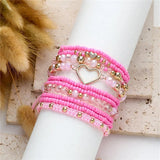 Daiiibabyyy  10PCS Handmade Rice Bead Bracelet Set for Women Elegant Pearl Crystal Multilayer Stretch Stackable Bangle Y2K Aesthetic Jewelry