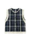 DAIIIBABYYY  -  Women's French Plaid Lace Edges O-neck Sleeveless Vests Summer Niche Loose Short Slim Single-breasted Tank Tops Female Clothing