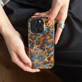 Daiiibabyyy  Large hole water ripple IND blue brown leopard print phone case for iPhone 11 12 13 14 15 16 17 Pro Max