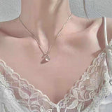 DAIIIBABYYY  -  Korean Fashion Simple Design Round Crystal Pendant Necklace Girls Elegant Women Bow Knot Star Clavicle Chain Jewelry