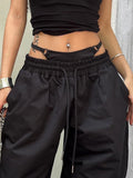 DAIIIBABYYY  -  Y2K Black Cargo Pants Women Streetwear Lace Up Baggy Sweatpants Harajuku Oversize Wide Leg Joggers Gyaru Track Trousers