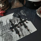 Daiiibabyyy New Punk Gothic Dark Cross Earrings for Women Retro Creative Flower Red Zircon Earring Party Jewelry Gifts
