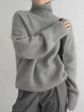 Daiiibabyyy  Fashion Simple Solid Turtleneck Long Sleeve Sweater Women European Loose Drop Shoulder Pullover Fall Winter Warm Basic Tops