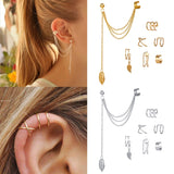 Daiiibabyyy Silver Color Leaves Clip Earrings for Women Men Creative Simple C Ear Cuff Non-Piercing Ear Ear Clip Set Trend Jewelry Gift