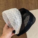Daiiibabyyy  1PCKorean Temperament Lace Mesh Polka Dot Headband,Wide Edge Comfortable Hair Hoop, Soft Non Slip Broken Hair Cover Forest Style