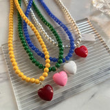 Daiiibabyyy Sweater Chain Y2K Simple Alloy Women Jewelry Accessories Korean Necklace Rainbow Color Necklace Love Heart Pendant