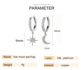 Daiiibabyyy 2PC/Set Fashion Diamond Star Moon Stud Earrings for Women Exaggerate Zircon Inlaid Long Drop Dangle Earrings Girls Jewelry Gift