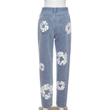 DAIIIBABYYY  -  Women Kapok Print Slim Jeans Pants Autumn Winter High Waist Button Zipper Casual All Match Fashion Trousers Hipster Streetwear