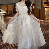 DAIIIBABYYY  -  Sweet Party Dress for Women French Elegant Square Collar Short Sleeves Princess Evening Dresses Summer Spring Casual Vestidos