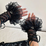 DAIIIBABYYY  -  Women Lolita Jk Lace Fingerless Gloves Leg Socks Ballet Strap Y2K Sleeve JK Clothing Accessories Mesh Bow Calf Stacker Socks